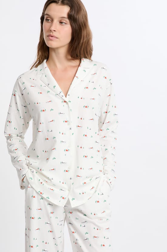Chemise de pyjama à motifs en coton;${refinementColor}