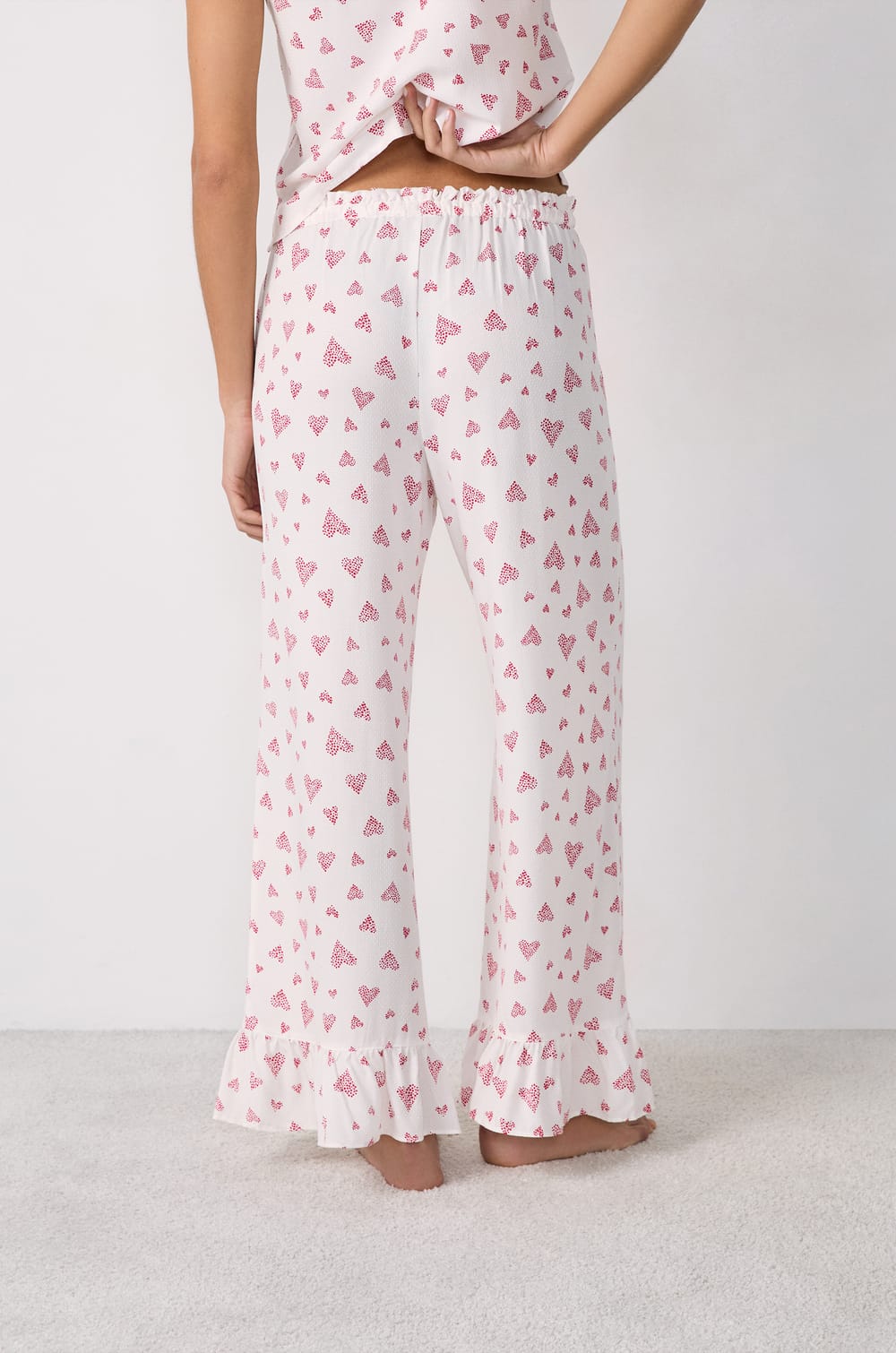 Flared Cropped Trousers Heart Print;${refinementColor}