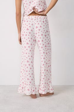 Flared Cropped Trousers Heart Print;${refinementColor}