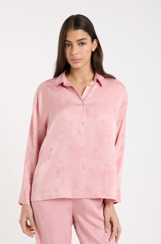 Chemise de pyjama manches longues satin&eacute;e;${refinementColor}