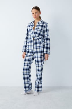 Checkered Cotton Pajama Bottoms;${refinementColor}
