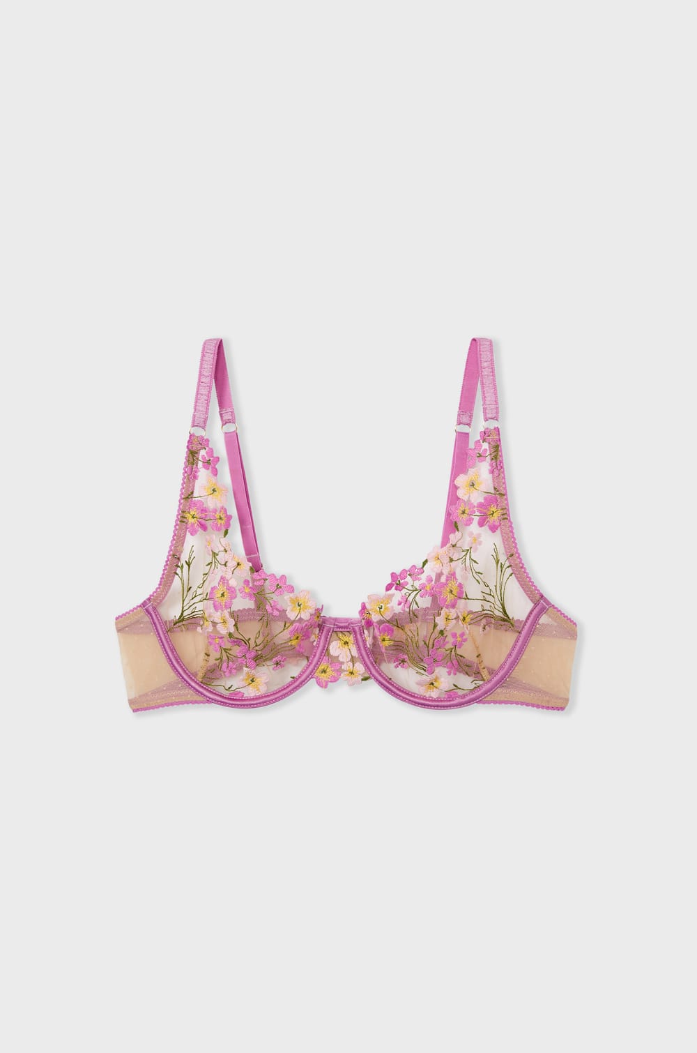 Unlined Demi Bra with Floral Embroidery;${refinementColor}