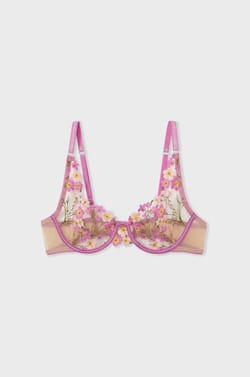 Unlined Demi Bra with Floral Embroidery;${refinementColor}