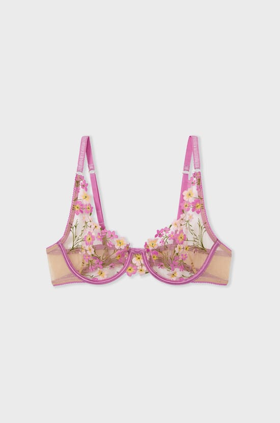 Unlined Demi Bra with Floral Embroidery;${refinementColor}