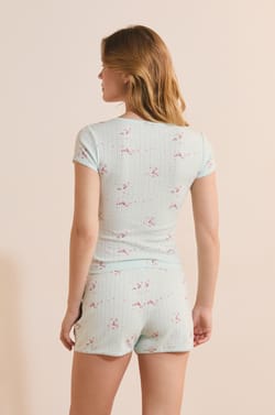 T-shirt de pyjama manches courtes en coton pointelle;${refinementColor}