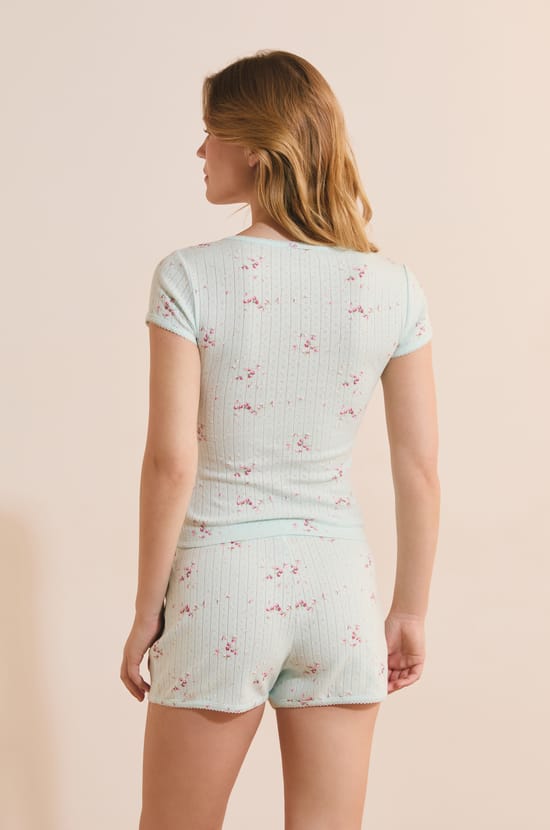 T-shirt de pyjama manches courtes en coton pointelle;${refinementColor}