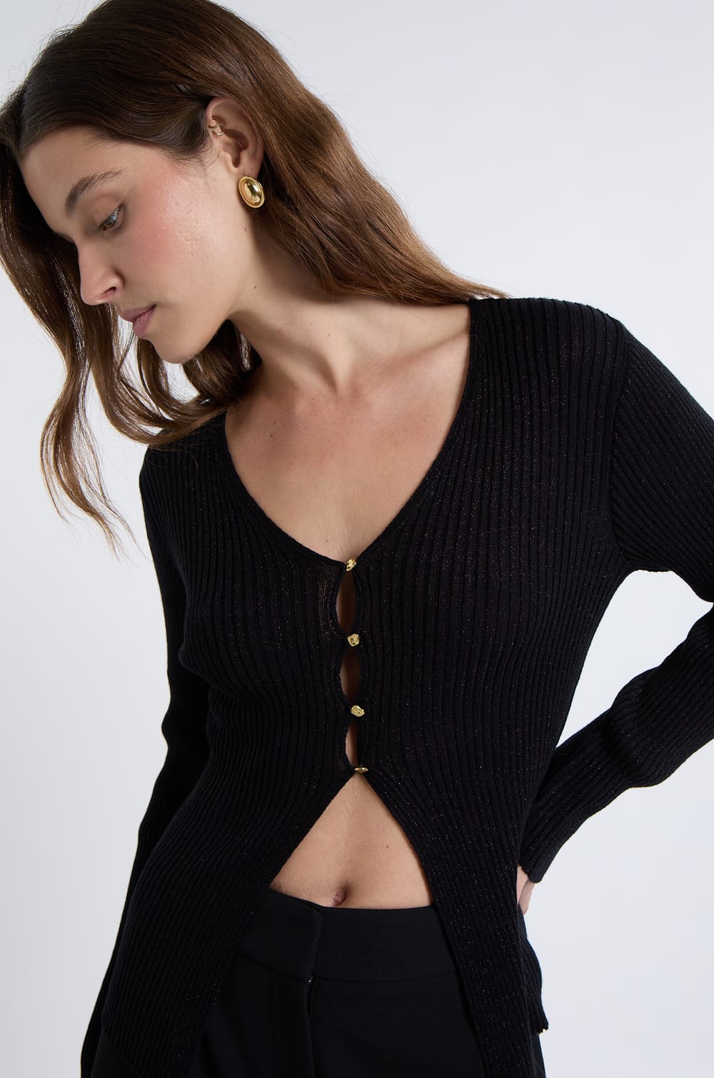 Cardigan irisé avec boutons dorés;${refinementColor}