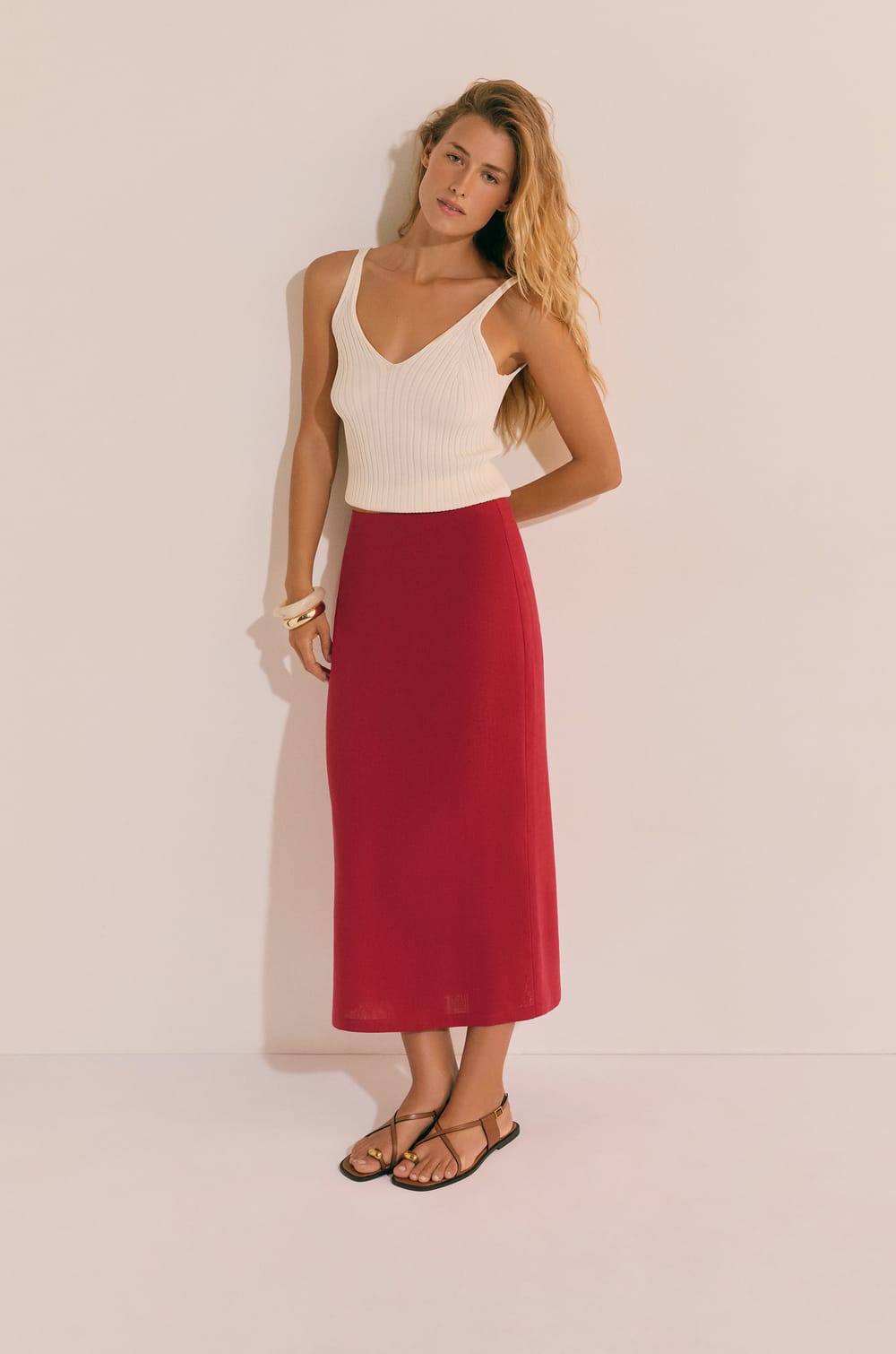 Jupe longue avec lin;${refinementColor}