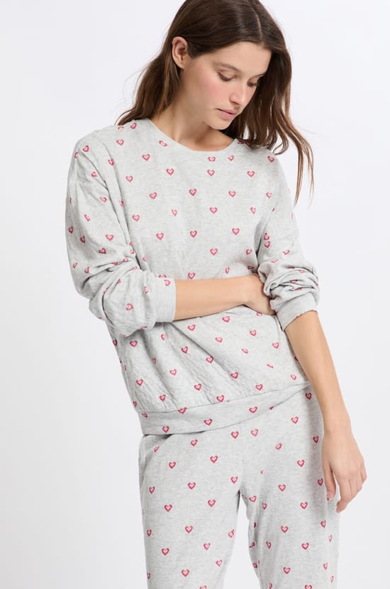 T-shirt de pyjama en coton à motifs coeurs;${refinementColor}