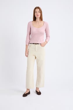 T-shirt manches longues en coton pointelle;${refinementColor}
