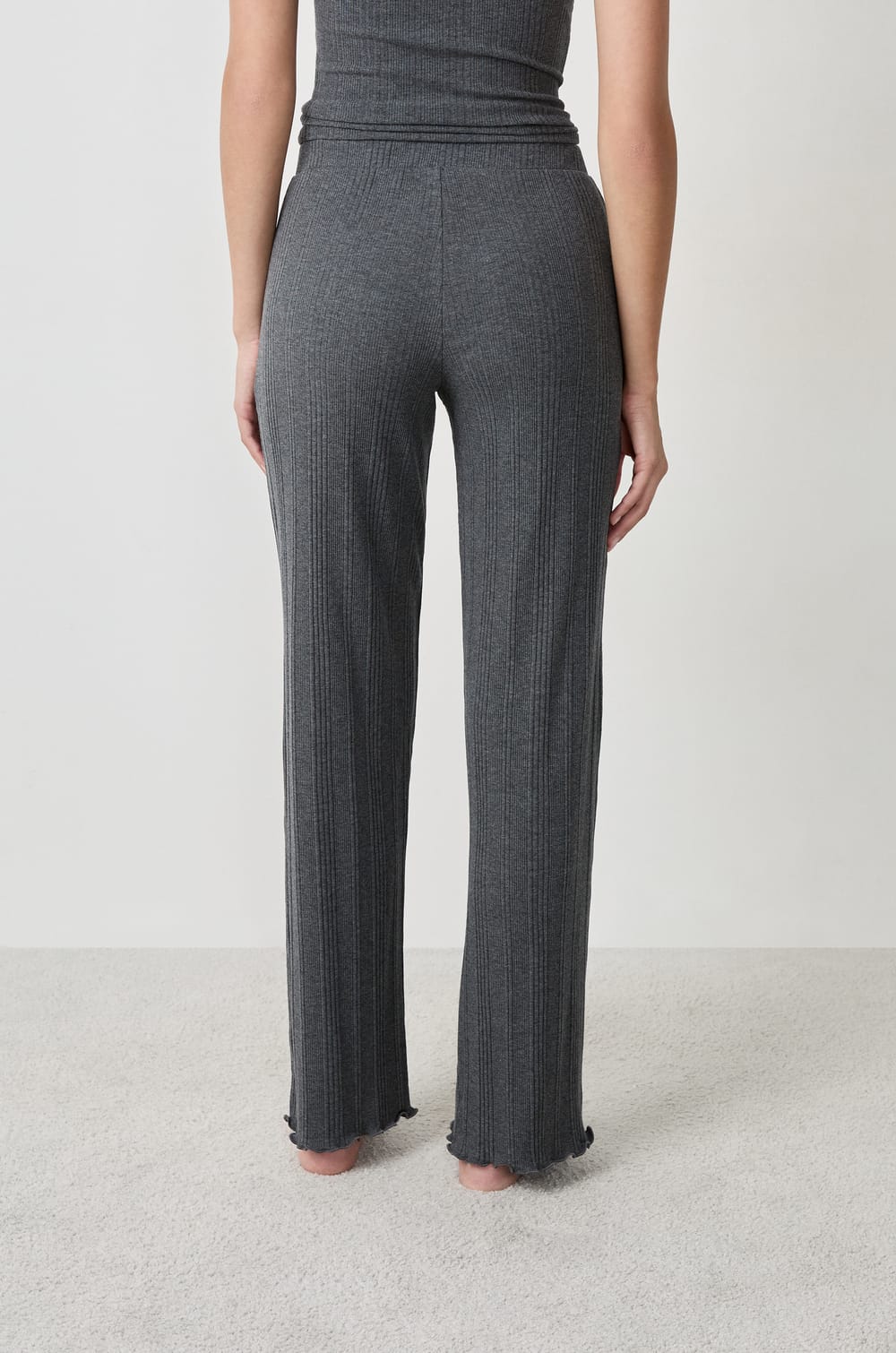 Straight Ribbed Pyjama Trousers;${refinementColor}