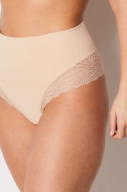High Waist Thong With Lace Details- Medium Control;${refinementColor}