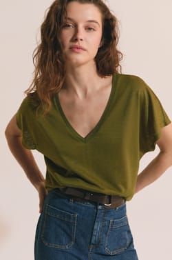 T-shirt manches courtes &agrave; col V;${refinementColor}