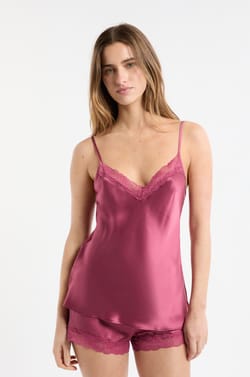 Silk Camisole with Lace Details;${refinementColor}