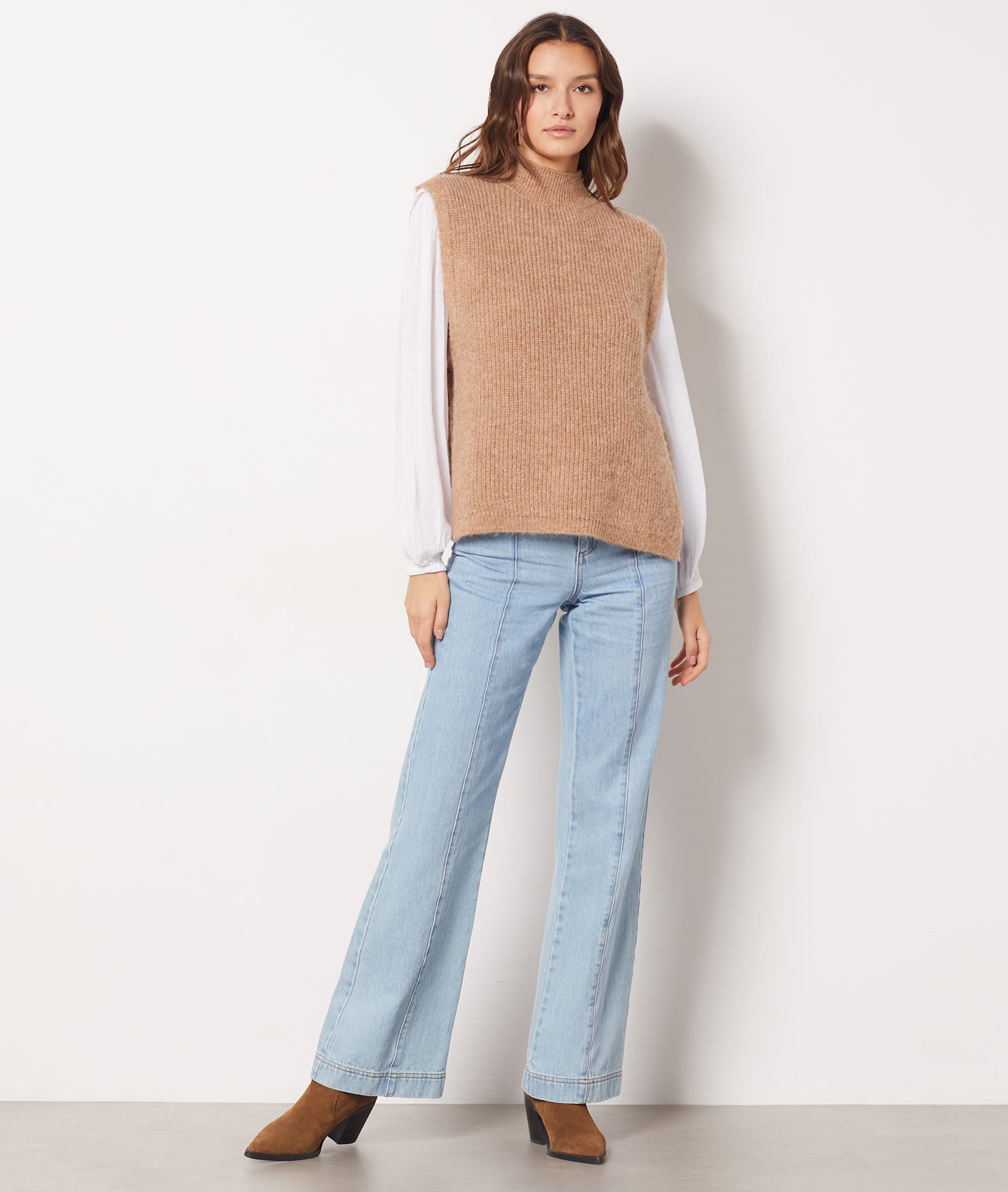Robe D’été Etam 100% Coton Blanc à Rayures Taupe – Taille 34/36 – Sans Manches