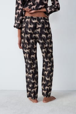 Satin Pyjama Trousers with Patterns;${refinementColor}
