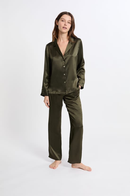 Chemise de pyjama manches longues en soie;${refinementColor}