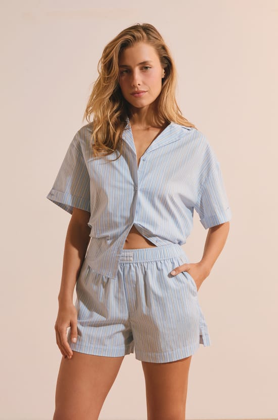 Short de pyjama en coton &agrave; rayures;${refinementColor}