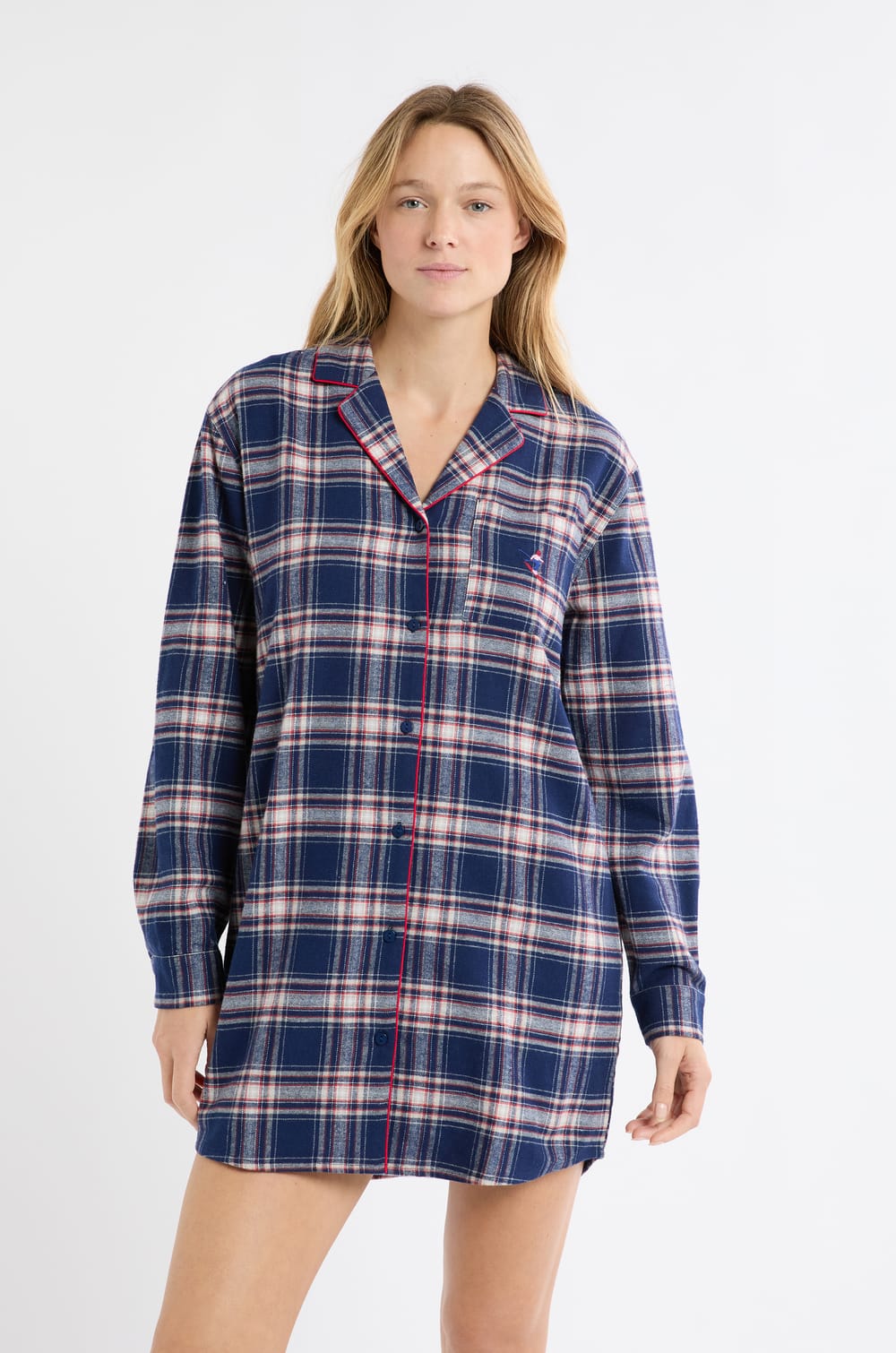 Checkered Cotton Nightshirt;${refinementColor}