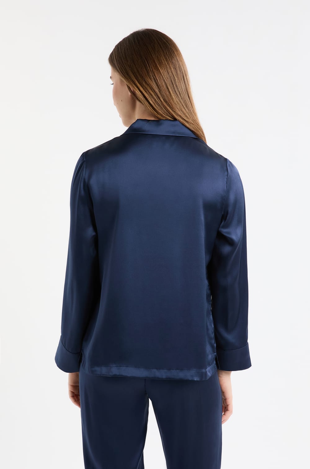 Chemise de pyjama manches longues en soie;${refinementColor}