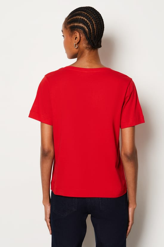 T-shirt col V manches courtes en coton;${refinementColor}