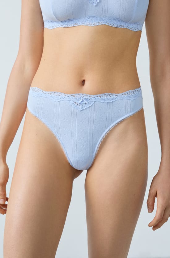 Cotton and Lace Thong;${refinementColor}