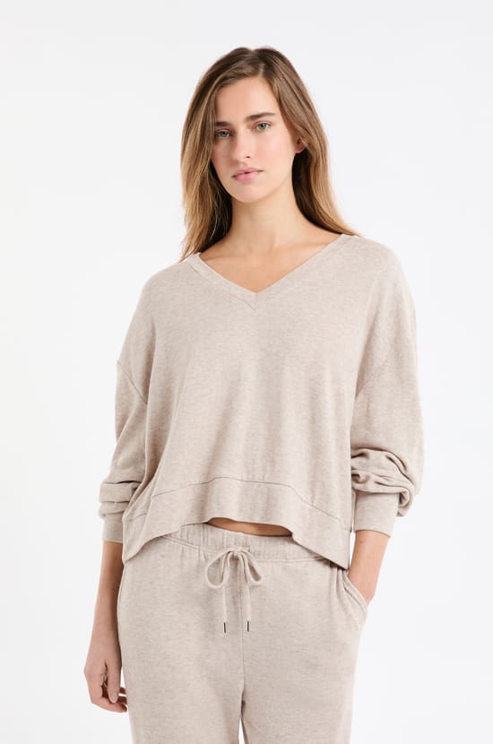 Pyjama-Sweatshirt mit V-Ausschnitt;${refinementColor}