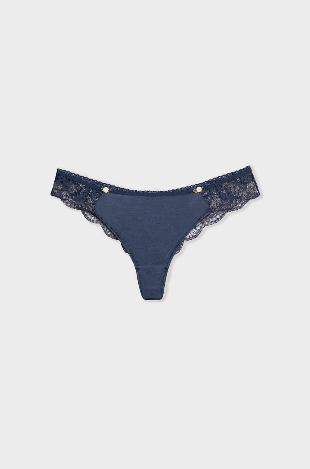 Tanga in microfiber and iridescent lace;${refinementColor}