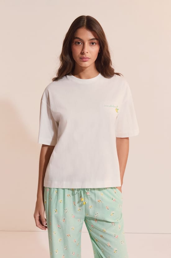 T-shirt de pyjama en coton avec illustration citron;${refinementColor}