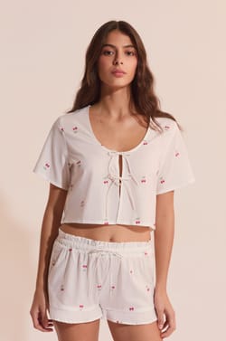 Top de pyjama en coton &agrave; motifs cerises;${refinementColor}