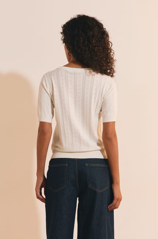 T-shirt manches courtes effet pointelle;${refinementColor}
