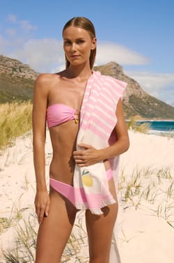 Fouta en coton &agrave; rayures &agrave; motif citron;${refinementColor}