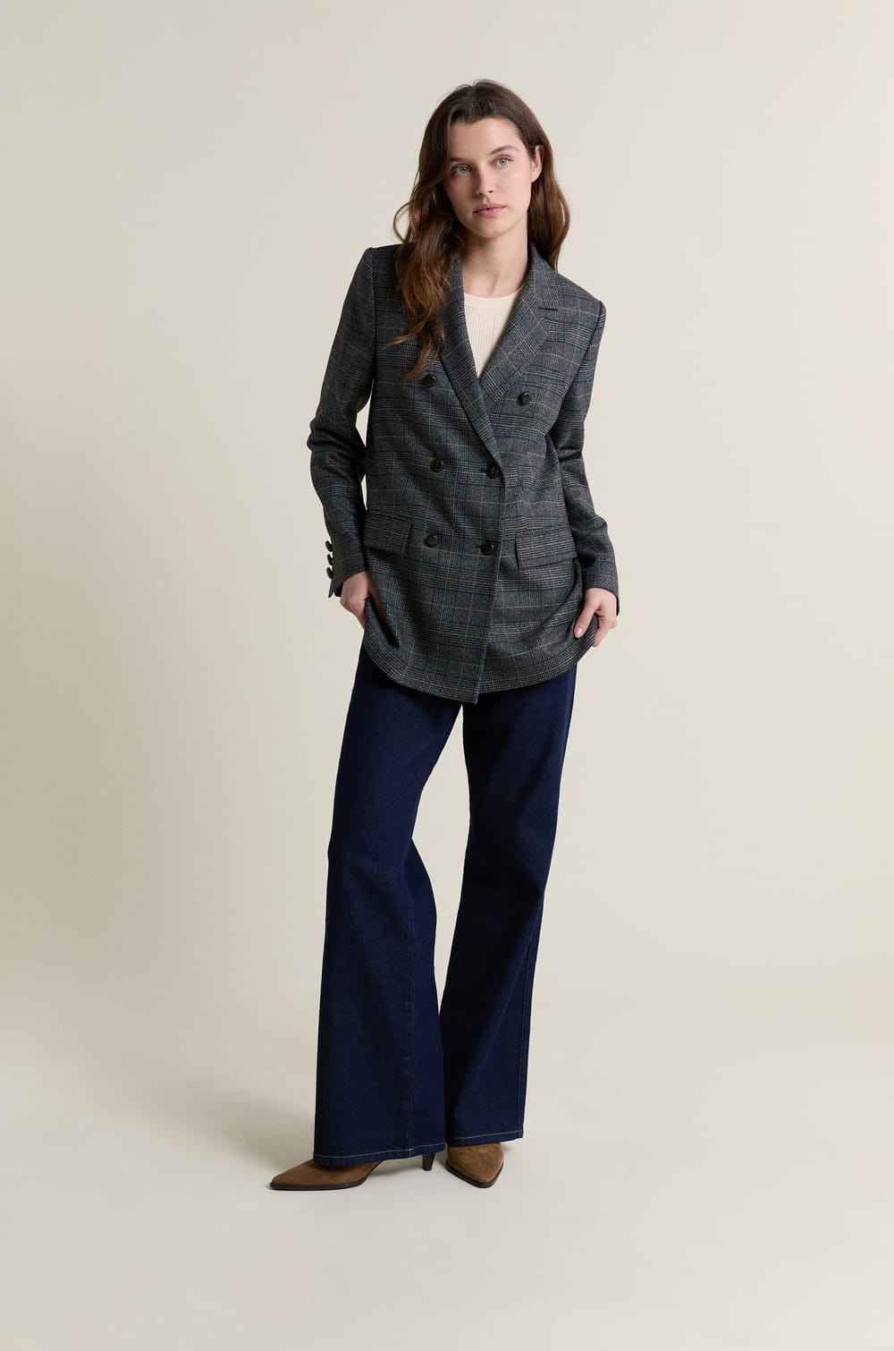 Veste blazer &agrave; carreaux ;${refinementColor}