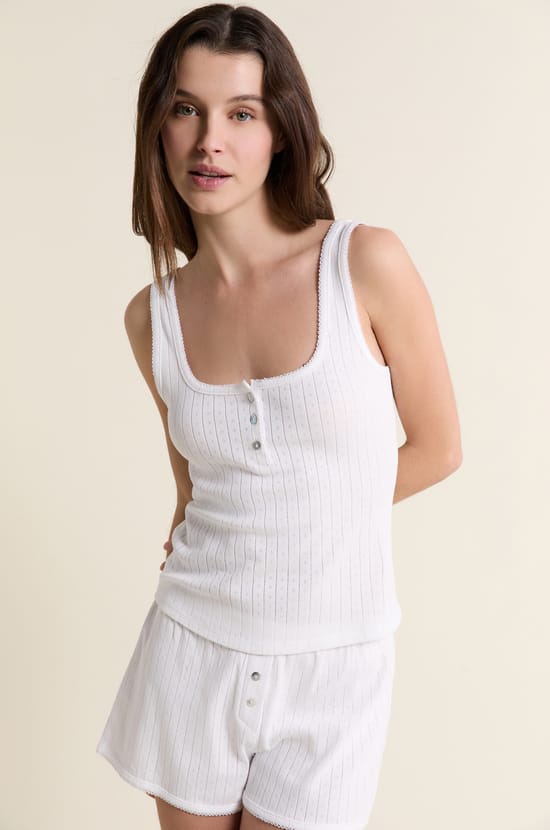 D&eacute;bardeur de pyjama en coton en pointelle;${refinementColor}