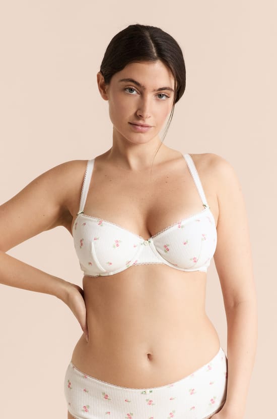 Balconette Bra in Cotton Pointelle with Motifs;${refinementColor}