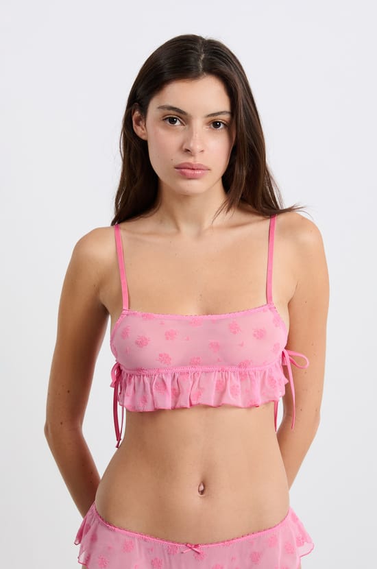 Soutien-gorge brassière en tulle floqué;${refinementColor}