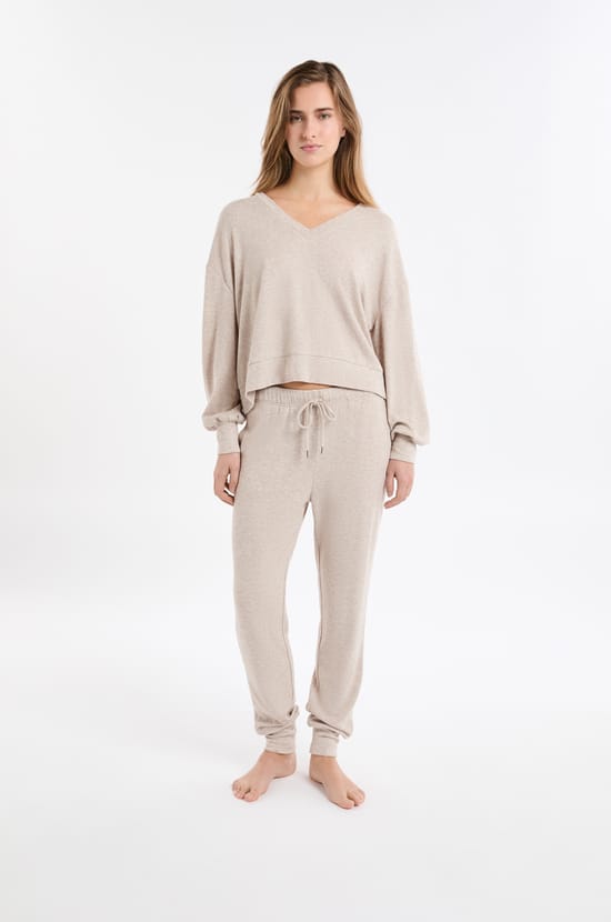 Pyjama-Sweatshirt mit V-Ausschnitt;${refinementColor}
