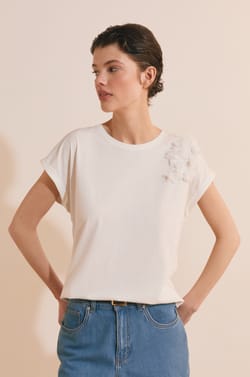 T-shirt en coton avec fleurs;${refinementColor}