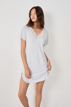 Modal Nightshirt With Lace Neckline;${refinementColor}