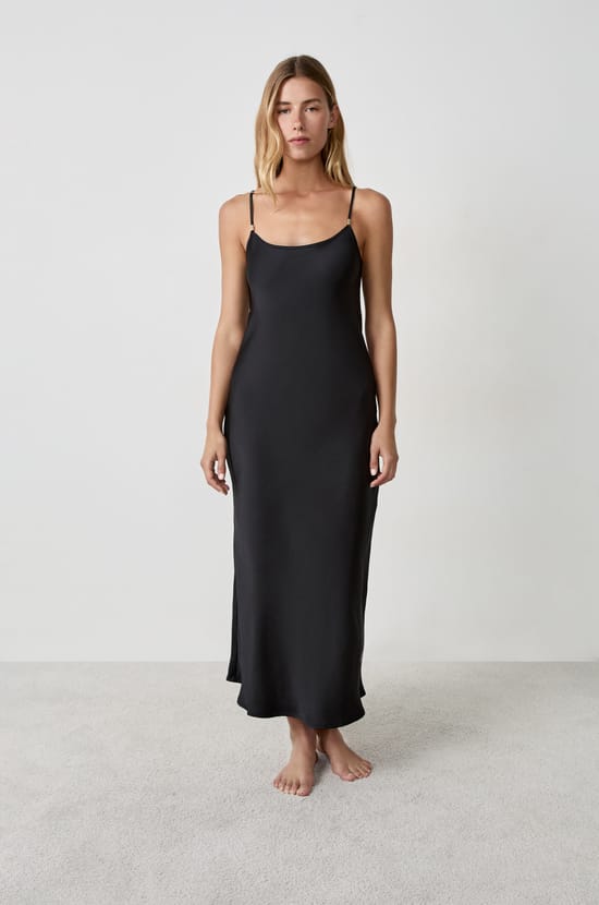 Satin Nightdress with Thin Straps;${refinementColor}