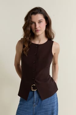 Sleeveless Top with Buttons;${refinementColor}
