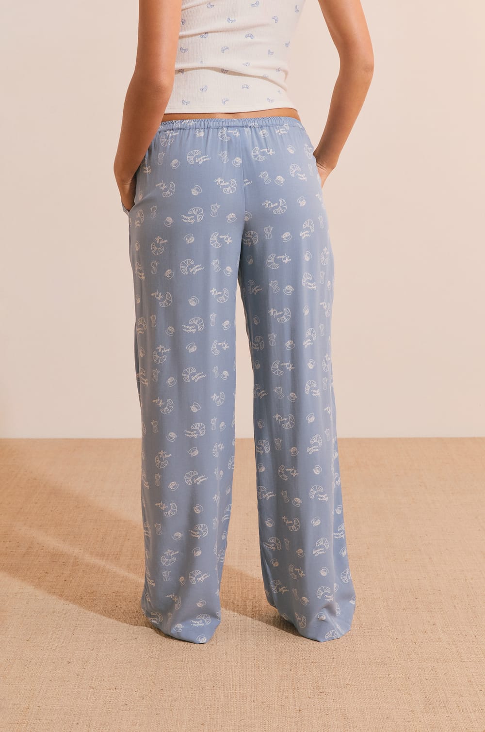 Pyjama Trousers with Croissant Print;${refinementColor}