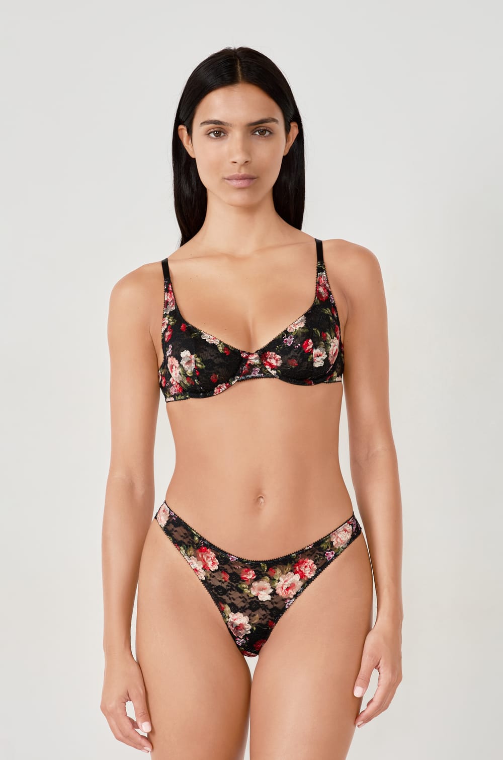Tanga à imprimés en dentelle;${refinementColor}