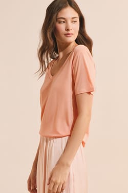 T-shirt col V manches courtes;${refinementColor}