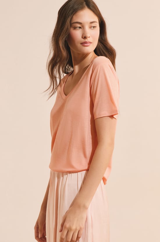 T-shirt col V manches courtes;${refinementColor}