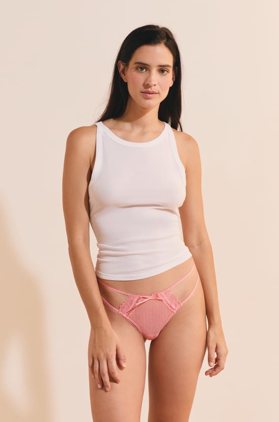 Tulle And Lace Thong;${refinementColor}