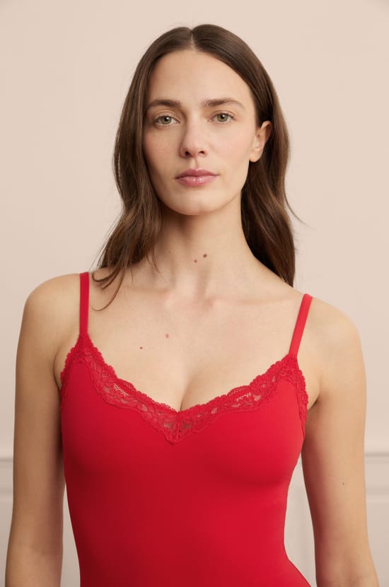 Bodysuit in Microfiber with Lace Details;${refinementColor}