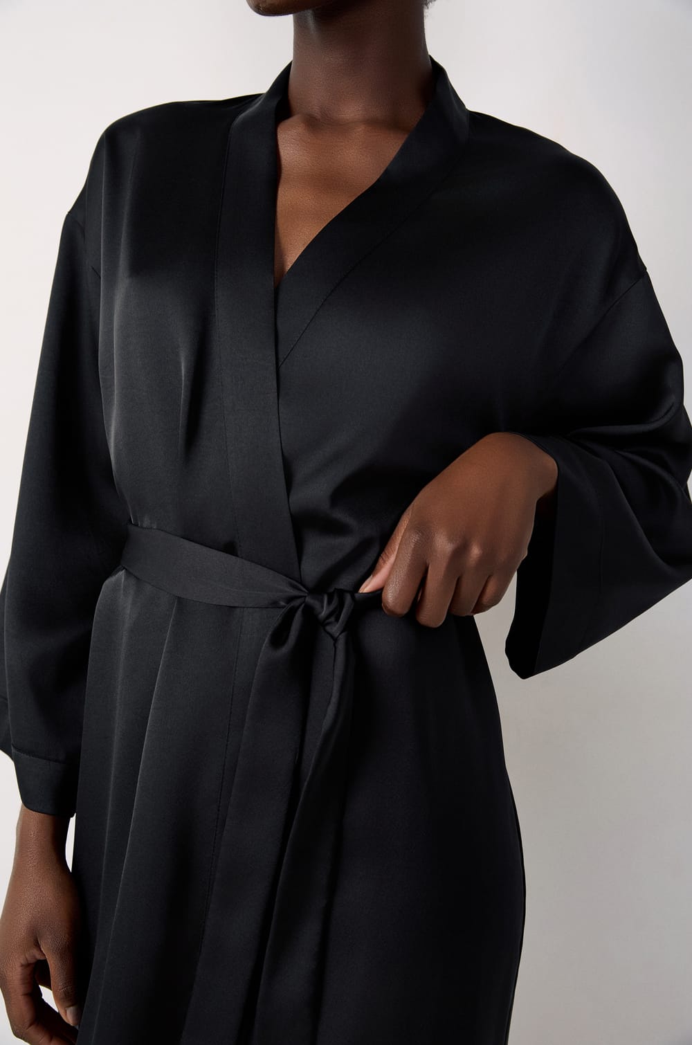 Long Satin Robe With Lace Details;${refinementColor}