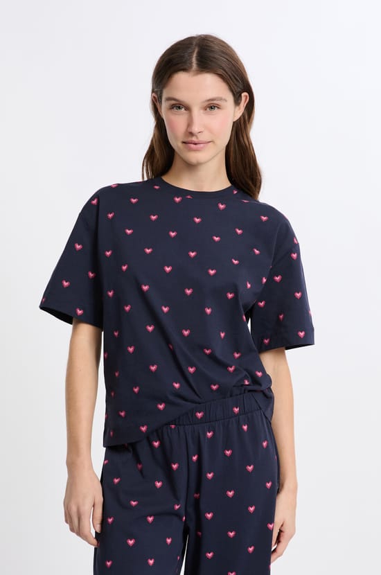 Pijama de 2 piezas con estampado de corazones de algod&oacute;n;${refinementColor}