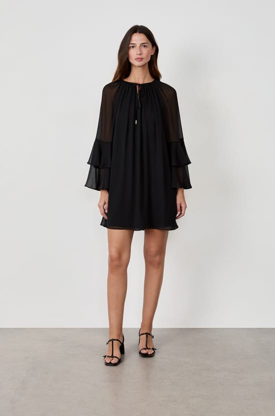 Short dress with ruffled sleeves;${refinementColor}